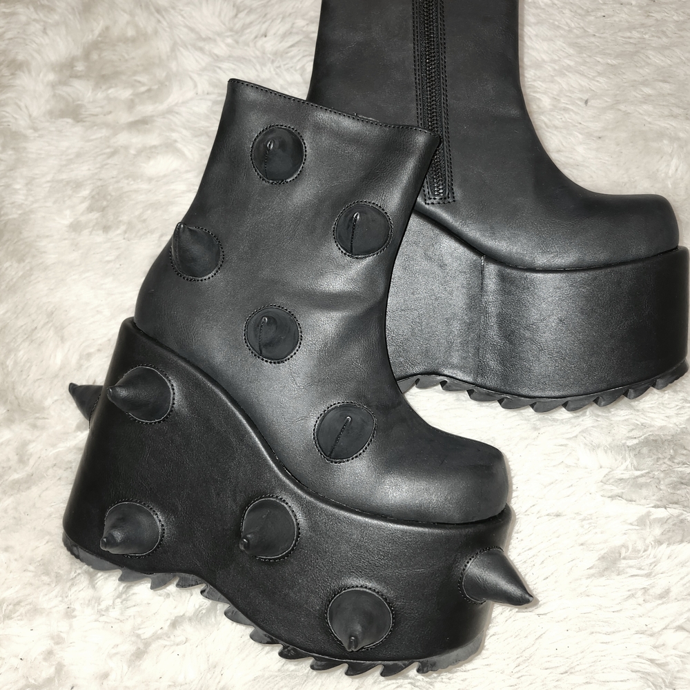 Demonia Cult Slay 77 Black Spiked Platform Boots - Picture 7 of 7